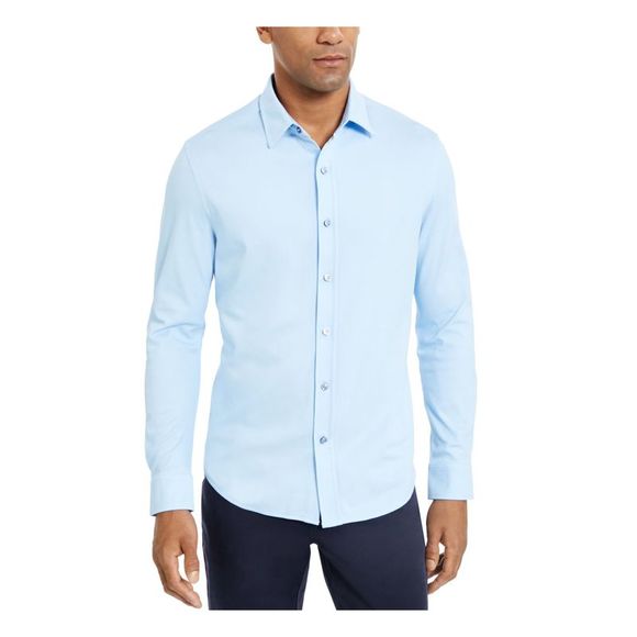 Tasso Elba Button Up Shirt Men's Medium M 15 15 ½ Blue White Stripe